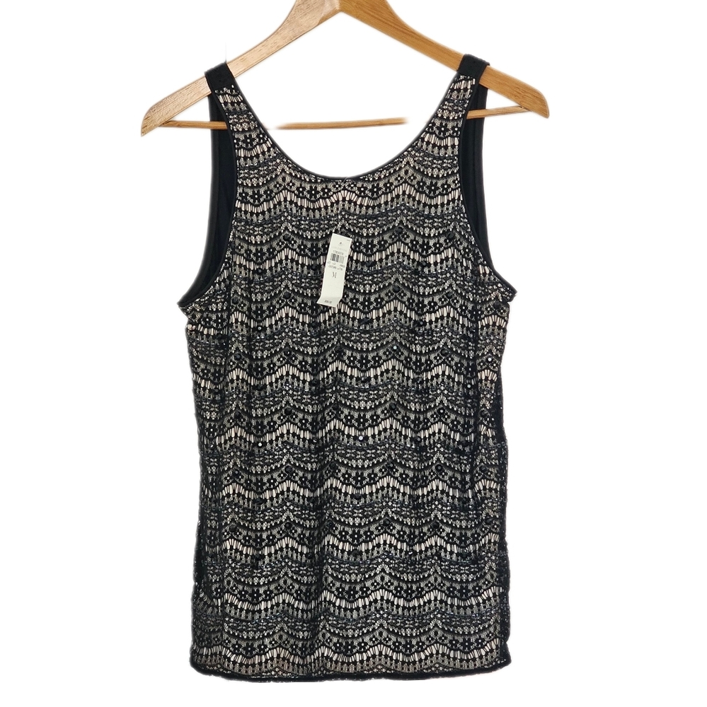 NWT Ann Taylor gorgeous black blingy sleeveless top. Dressy
